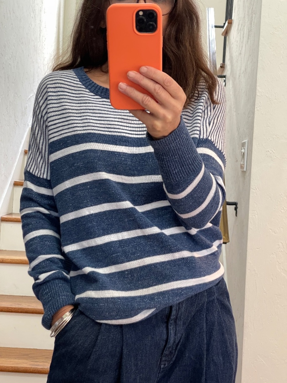 Vineyard Vines cotton white blue striped sweater women M